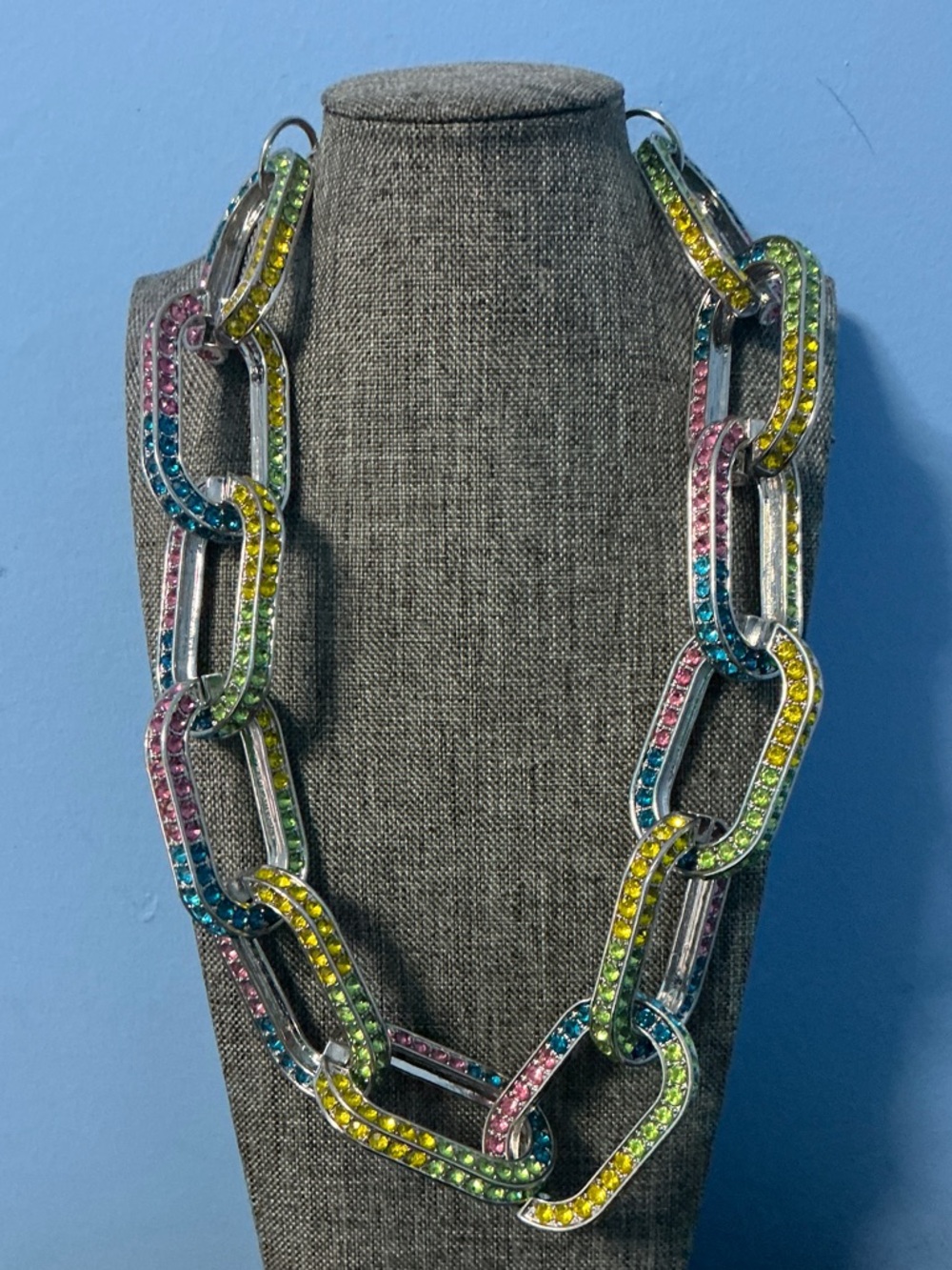 Sassy Jones Kerri Multicolor Crystal Link Necklace - Pink, Blue, Yellow, Green